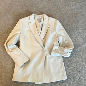 H&M cream colored long one button blazer